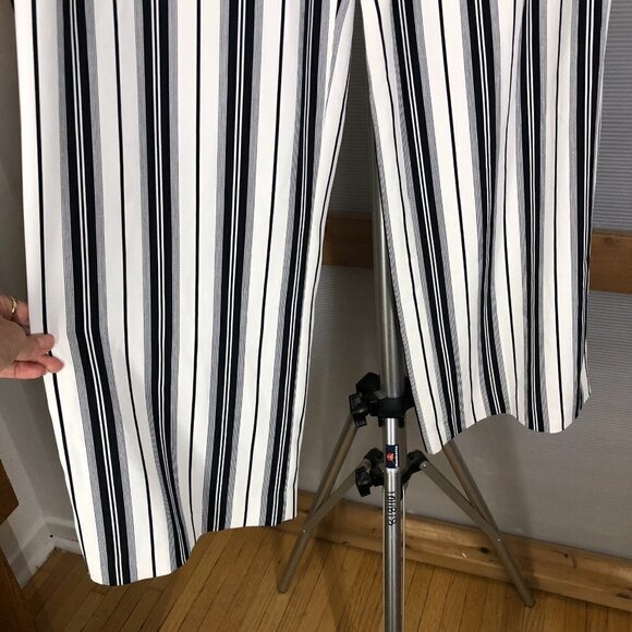 H&m‎ White Black Stripe High Waist Tie Front Wide Leg Pants Sz 10 - Picture 4 of 12